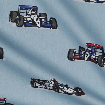 Preview: Baumwolle Popeline Rennwagen auf Graublau
